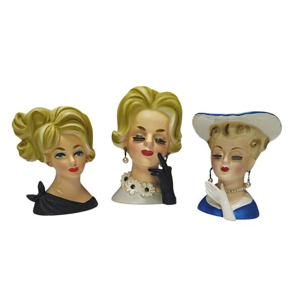 Lot Of 3  Mid-Century Napcoware Lady Head Vases - Picture 1 of 6
